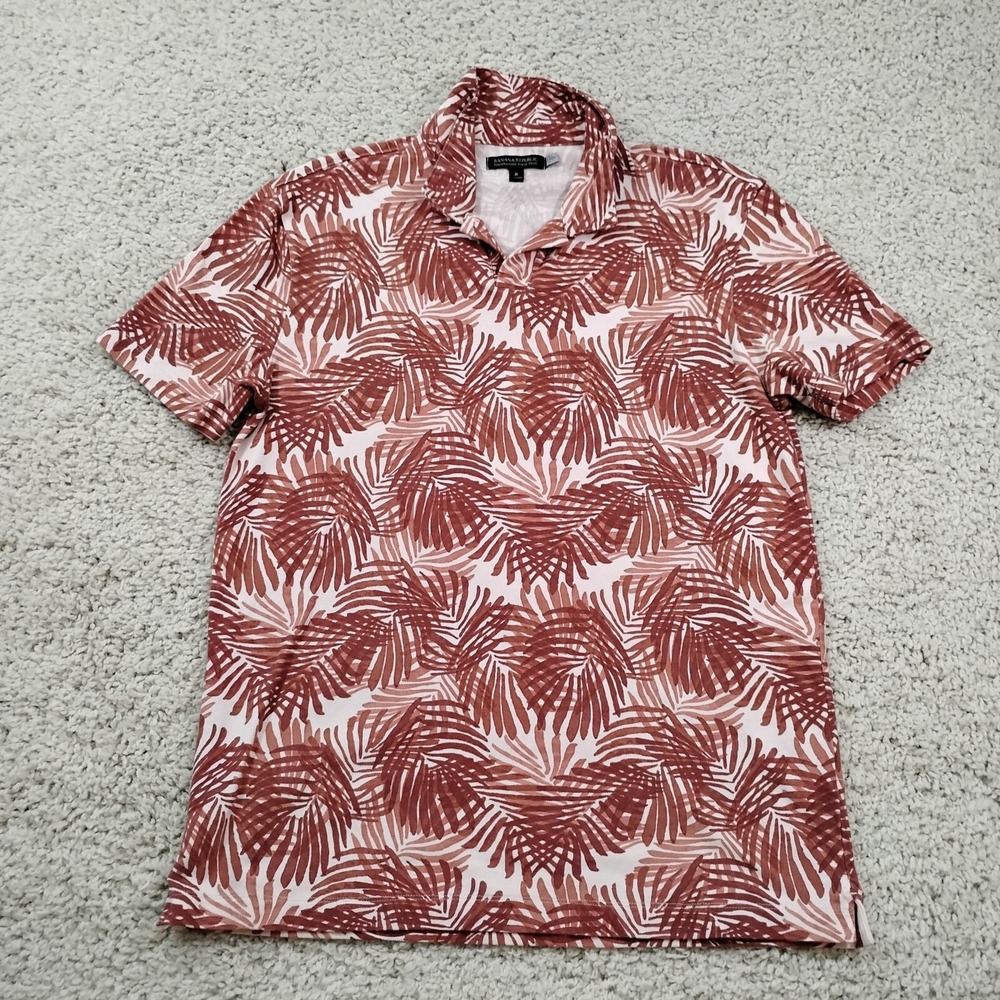 Banana Republic Shirt Men Medium Brown Red Polo Performance Pique Stretch Floral